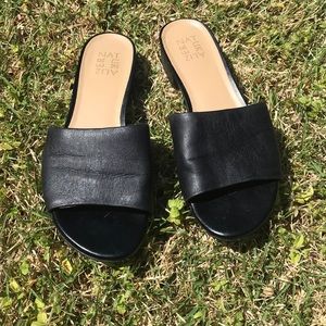Black Leather Slides